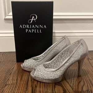 Adrianna Papell Silver Sparkle Platform Heels Size 9